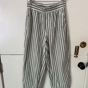 Madewell Cotton Wide leg Stretch Pants in Green/White Stripe